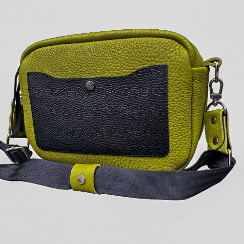 Leather Lime Green & Black Box Crossbody Bag