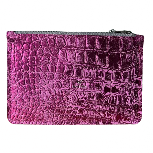 Pink Croc-Effect Leather Pouch