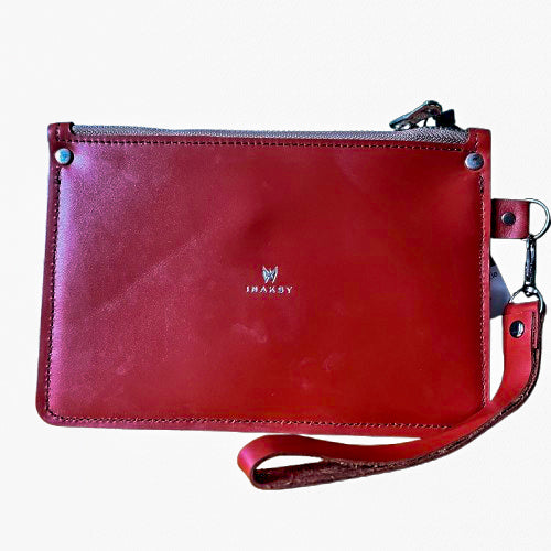 Chestnut Cowhide Leather Zipper Wallet