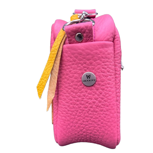 Leather Powder Pink & Yellow Box Crossbody Bag