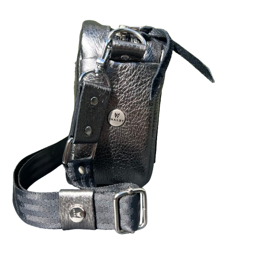 Urban Box Bag – Made from Italian Deer Leather Metallic Gunmetal & Black
