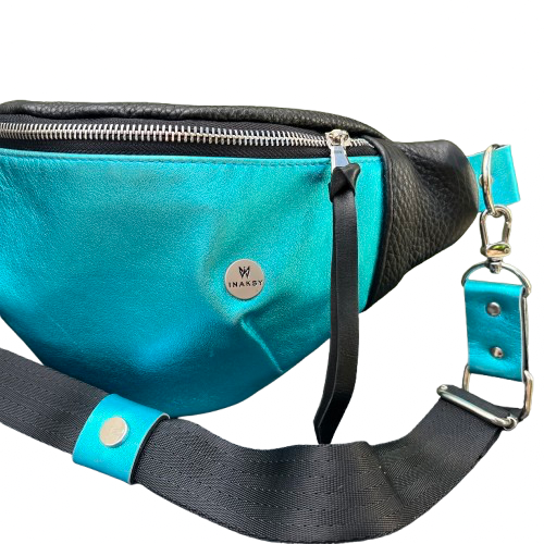 Twinkle Pop Bum bag – Turquoise & Black Cowhide Leather, Limited Edition
