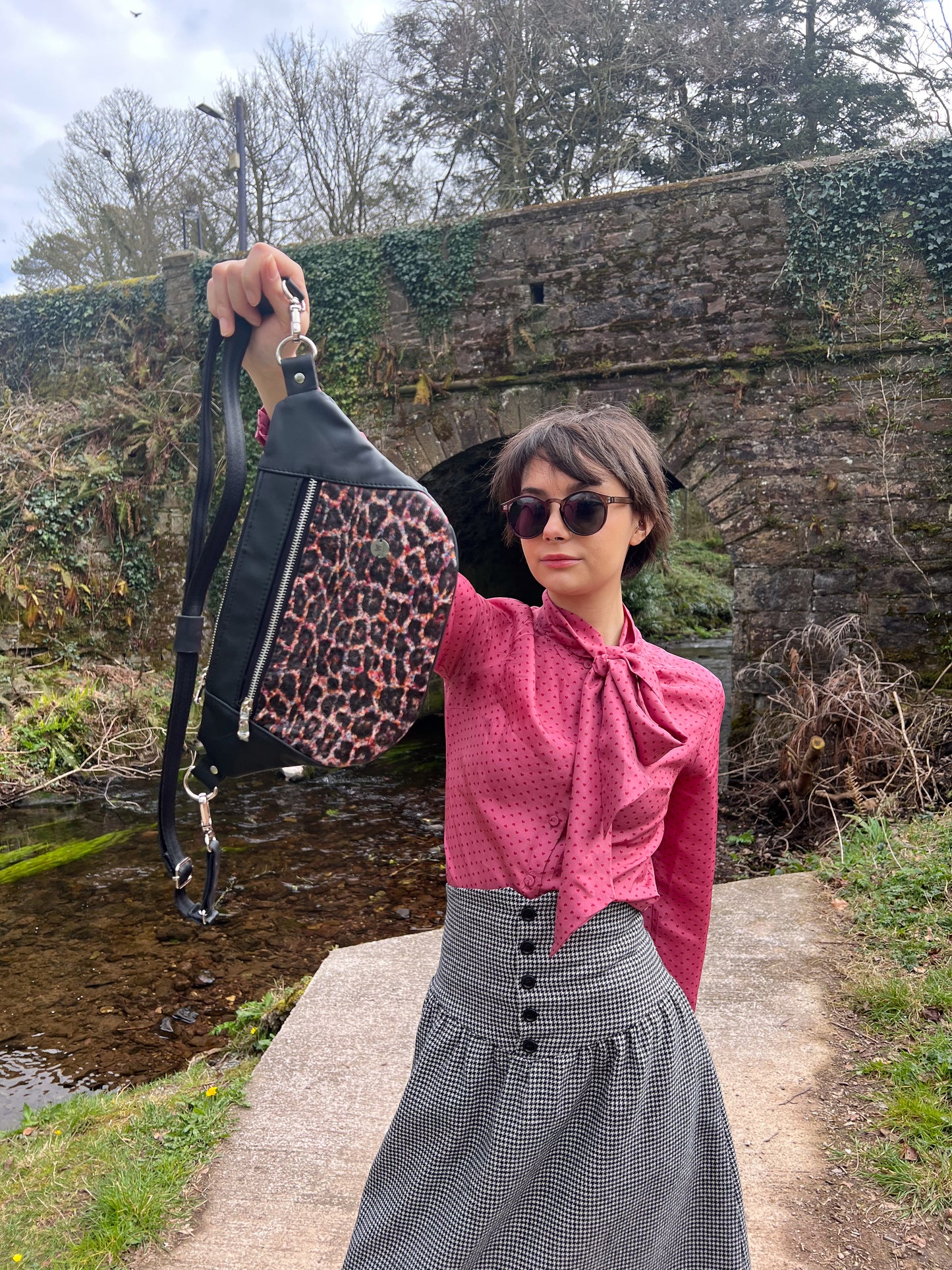 Leather Multi-Colour Leopard Black Sleek Bag