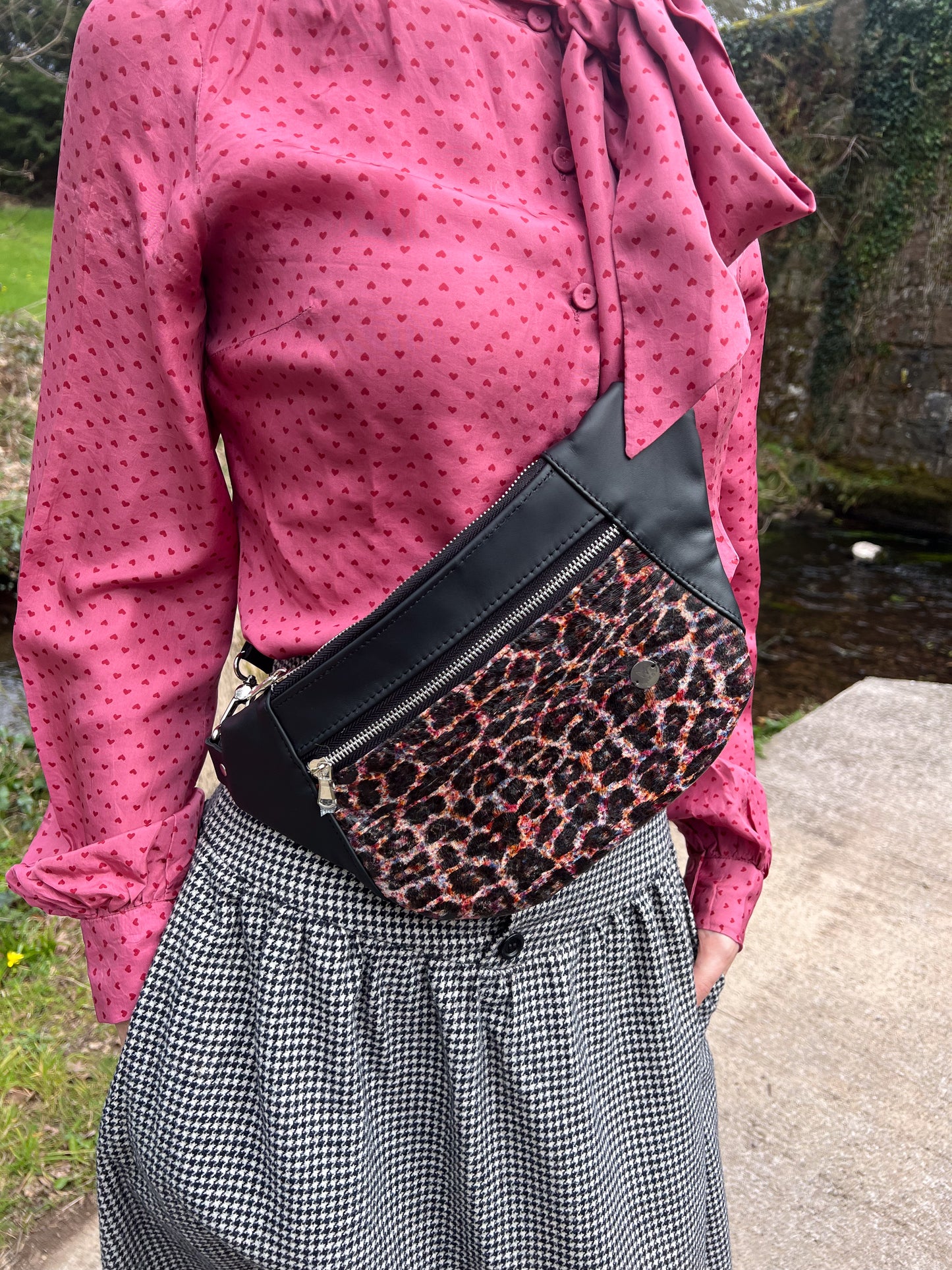 Leather Multi-Colour Leopard Black Sleek Bag