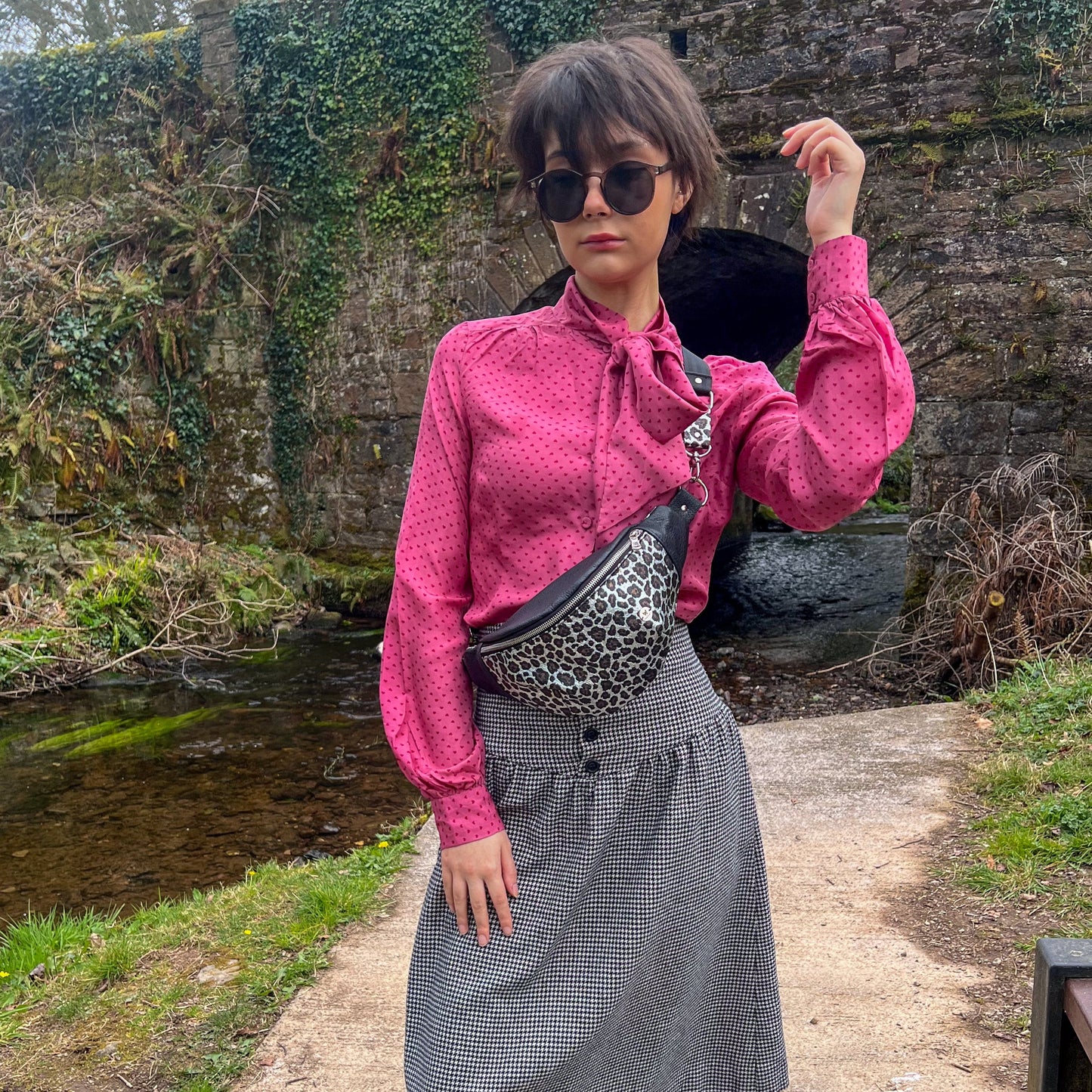Leather Silver Leopard Print Bum Bag