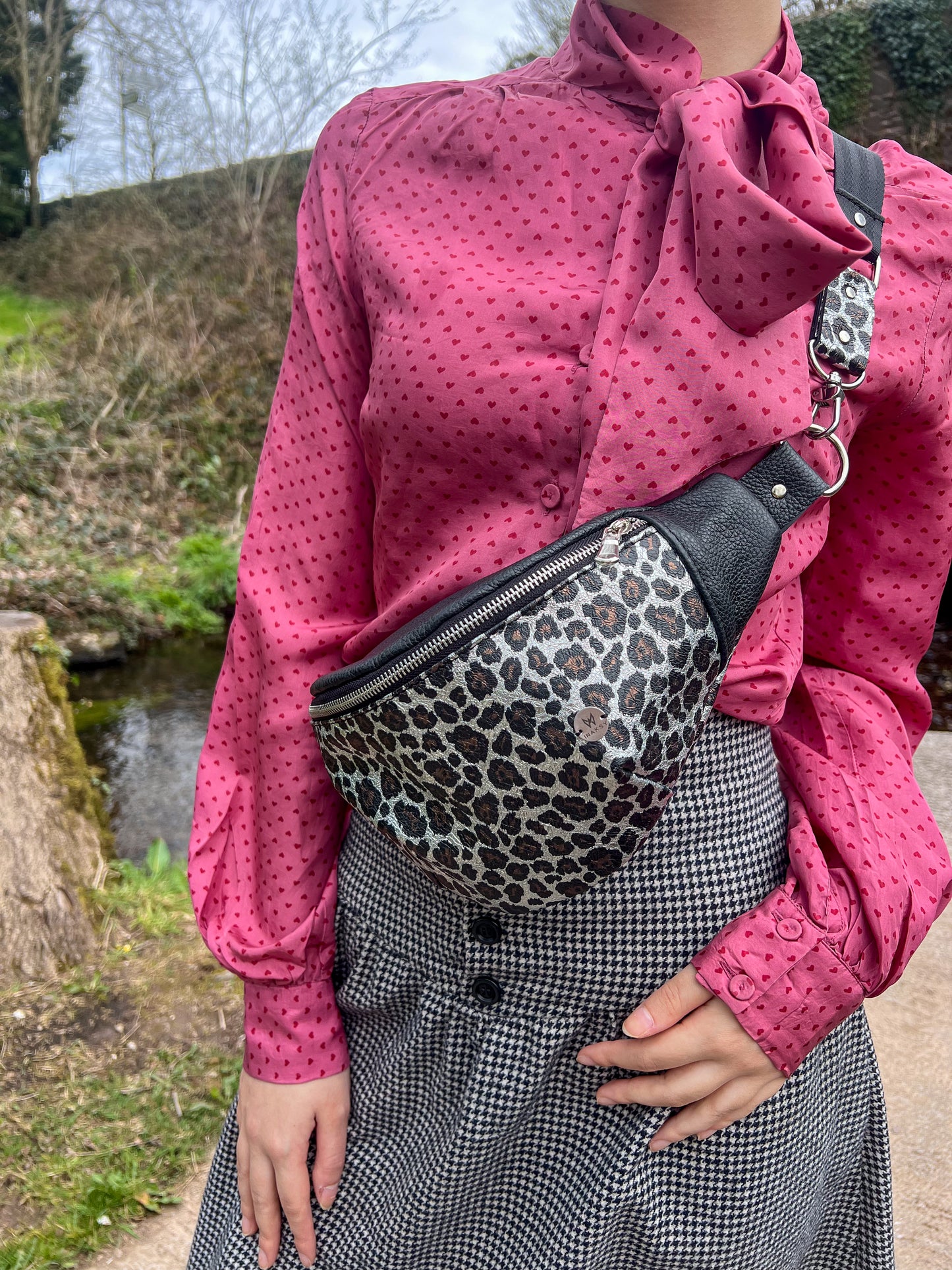 Leather Silver Leopard Print Bum Bag