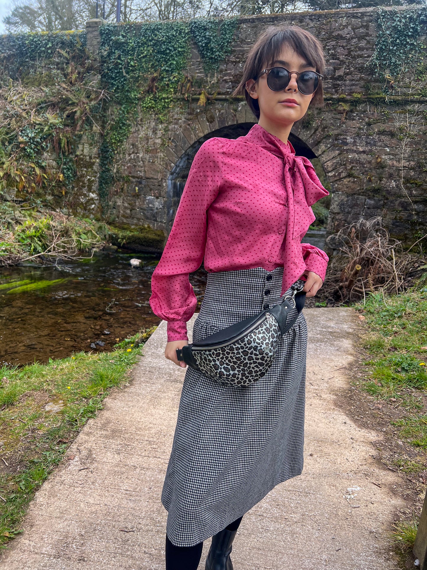 Leather Silver Leopard Print Bum Bag