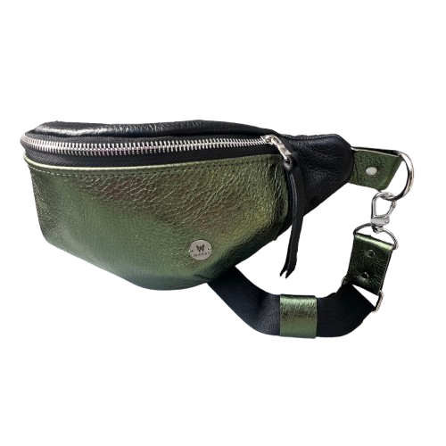 Leather Black and Green Bum Bag