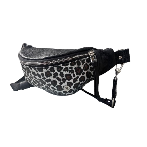 Leather Silver Leopard Print Bum Bag