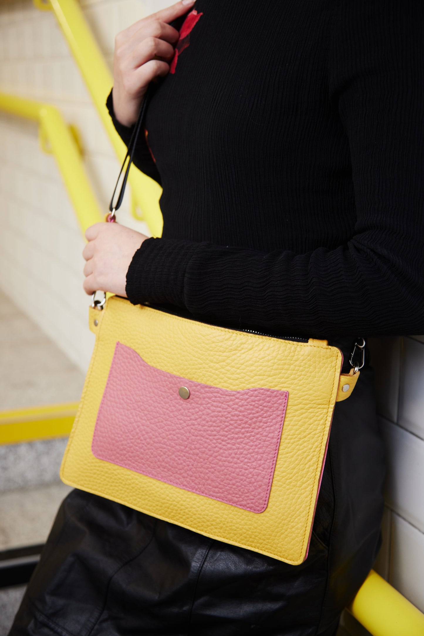 Leather Yellow Crossbody Bag for Woman