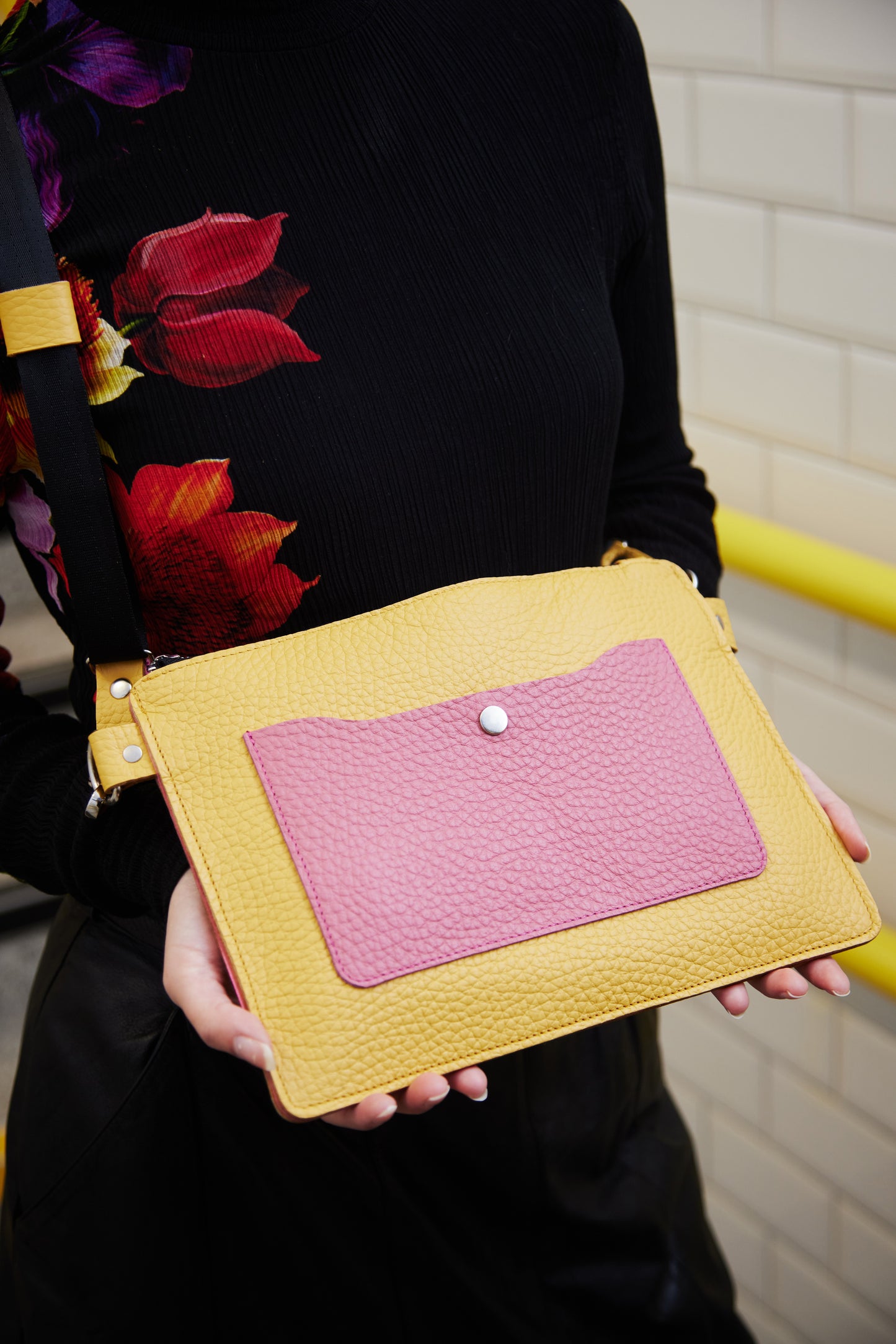 Leather Yellow Crossbody Bag for Woman