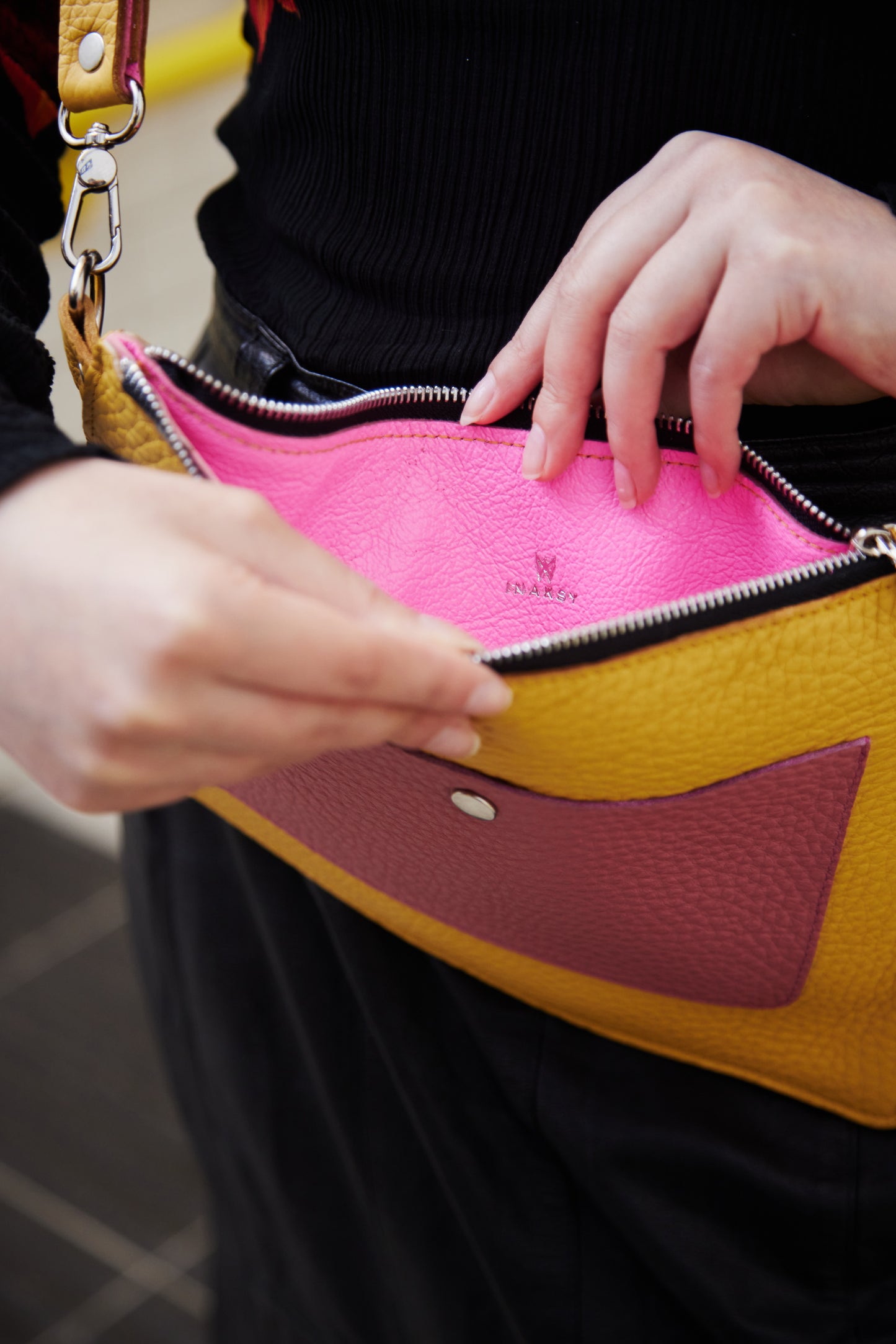 Leather Yellow Crossbody Bag for Woman