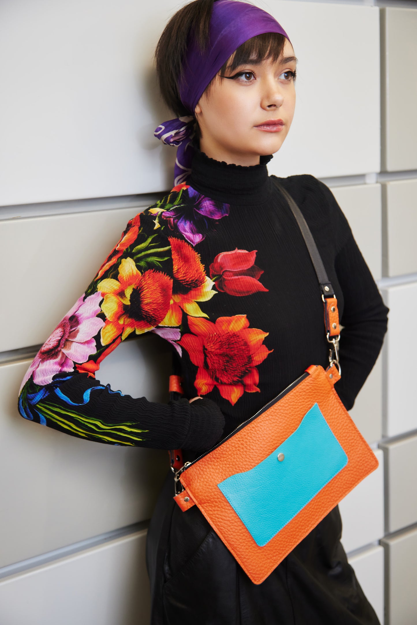 Leather Orange Crossbody Bag for Woman