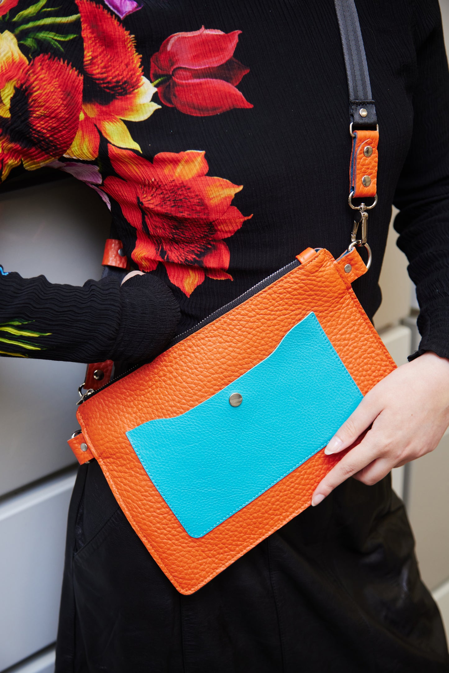 Leather Orange Crossbody Bag for Woman