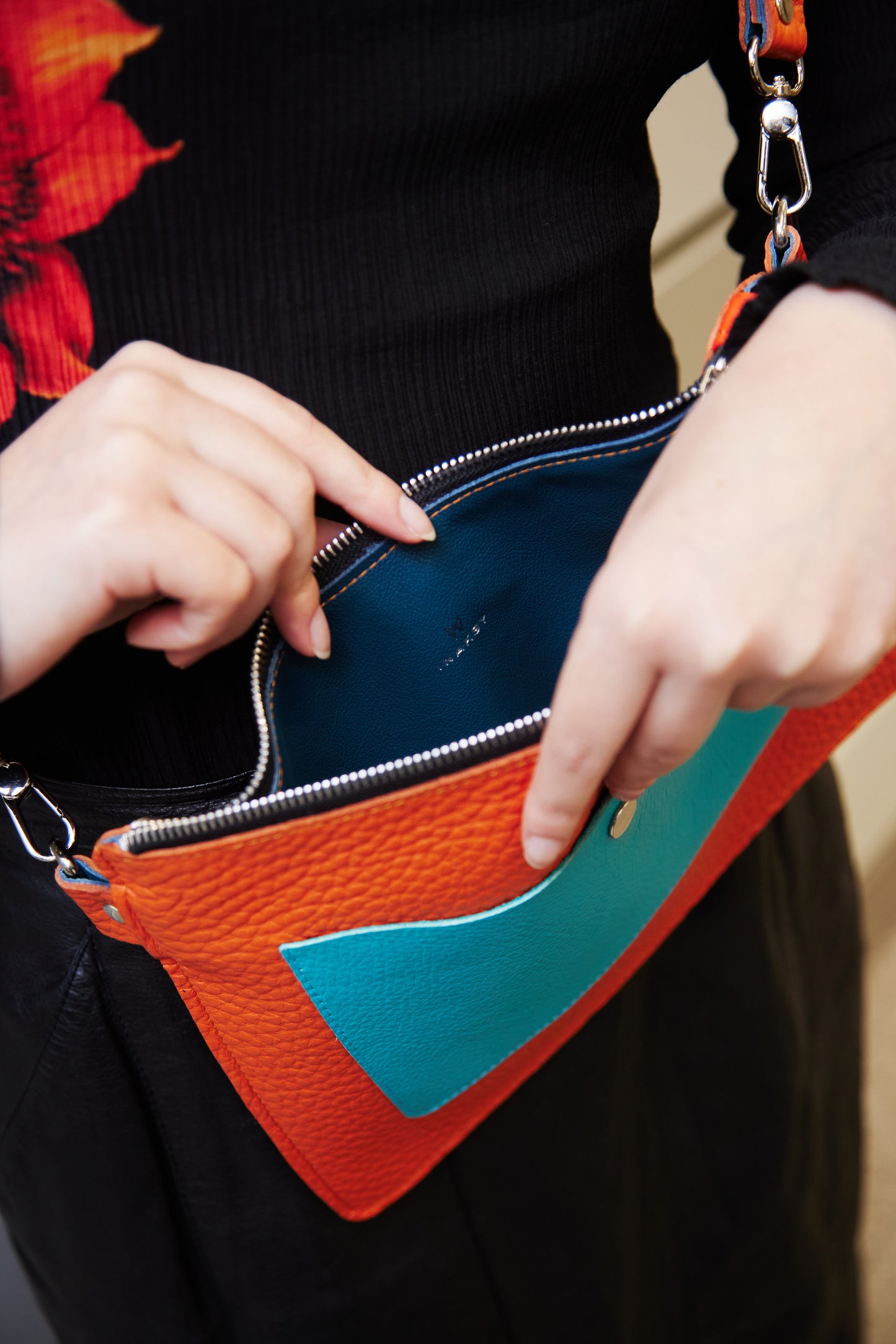 Leather Orange Crossbody Bag for Woman