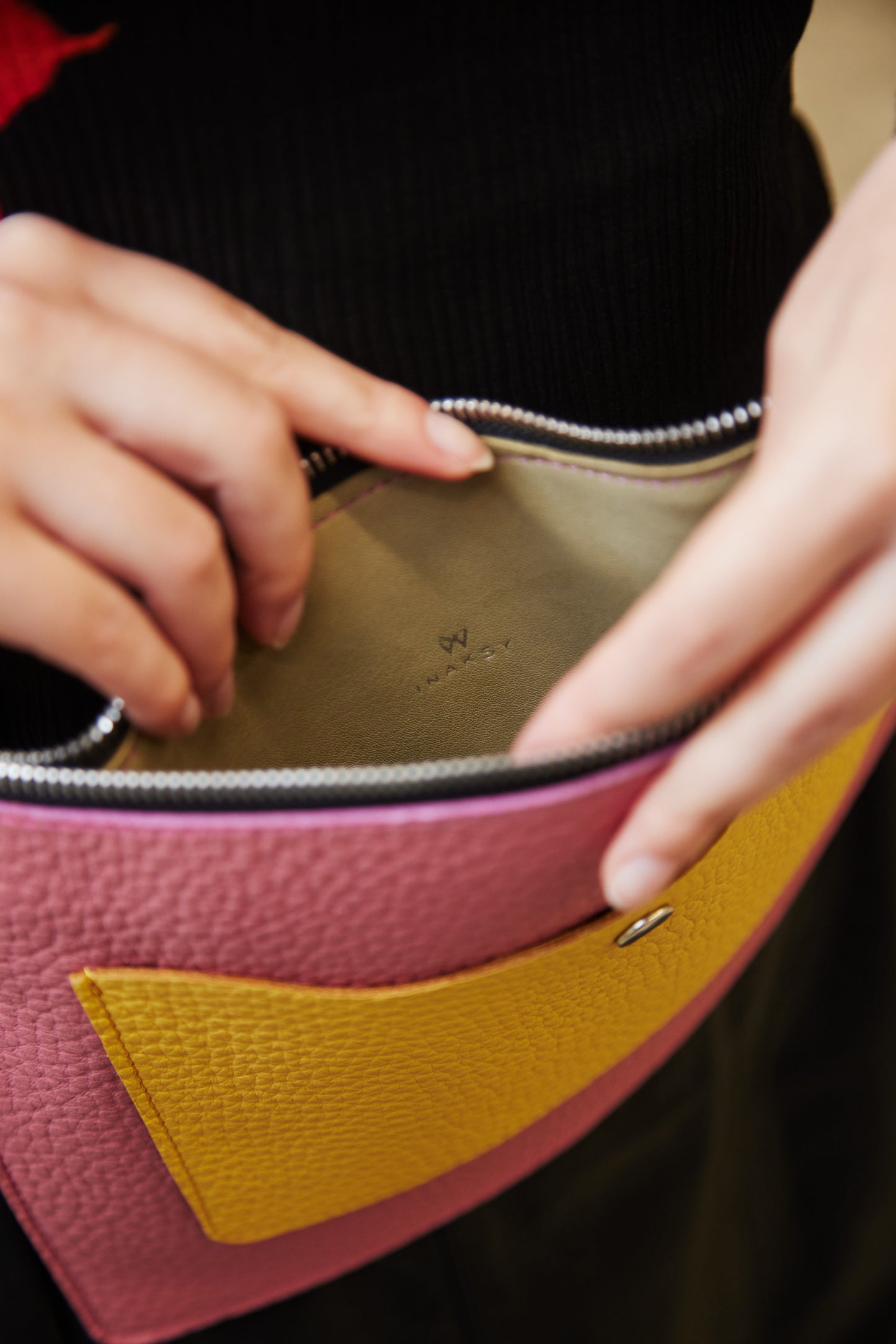 Leather Pink & Orange Crossbody Bag for Woman