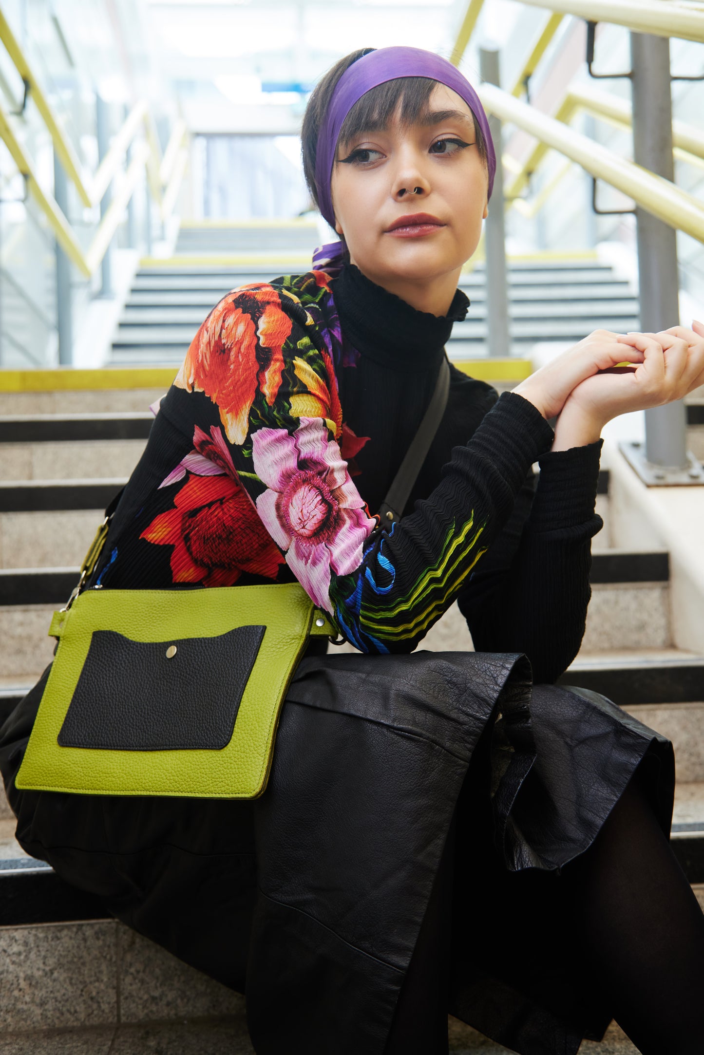Leather Lime Green Crossbody Bag for Woman