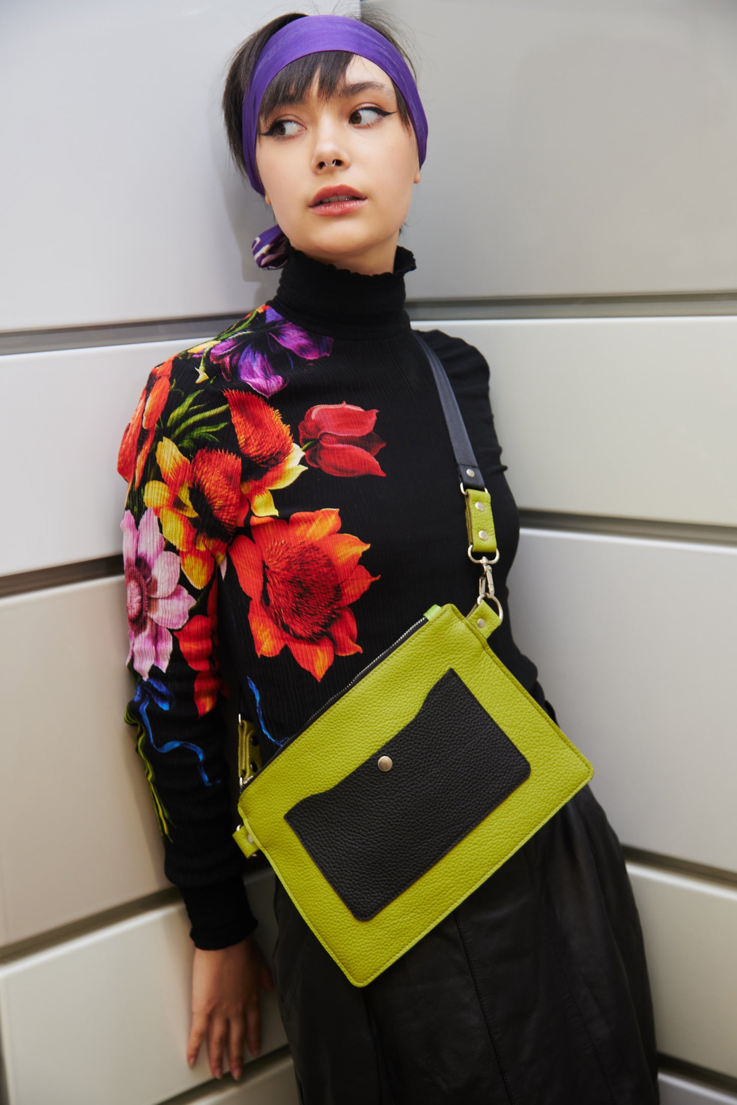 Leather Lime Green Crossbody Bag for Woman