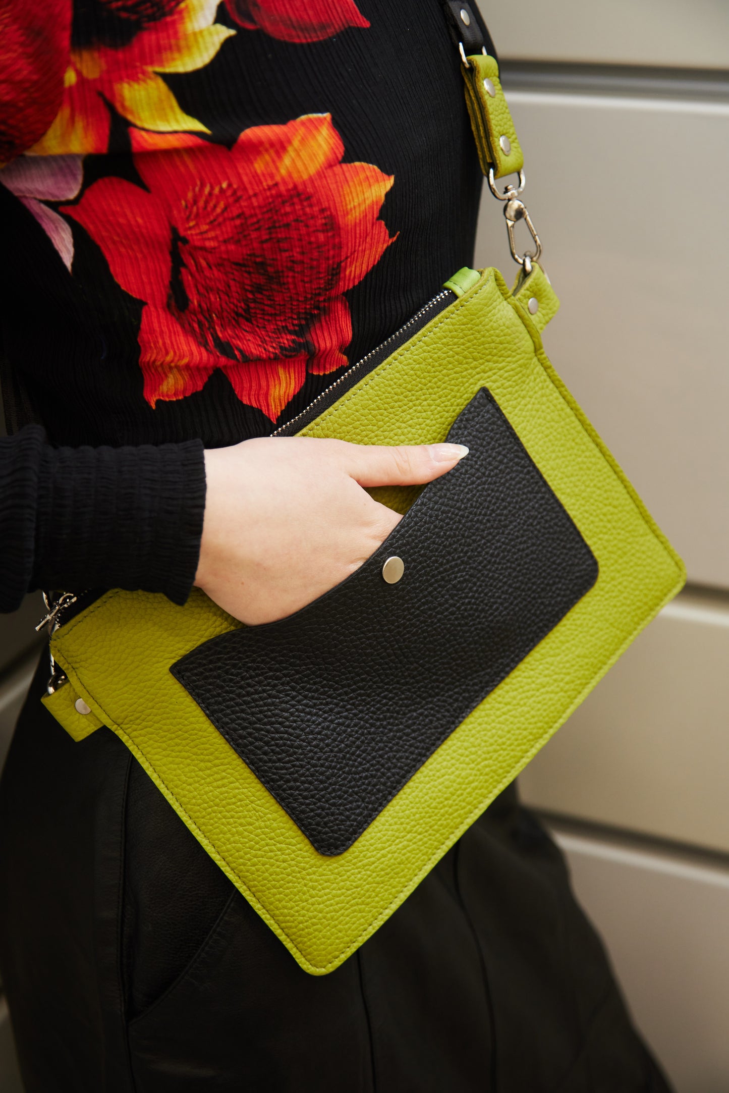 Leather Lime Green Crossbody Bag for Woman