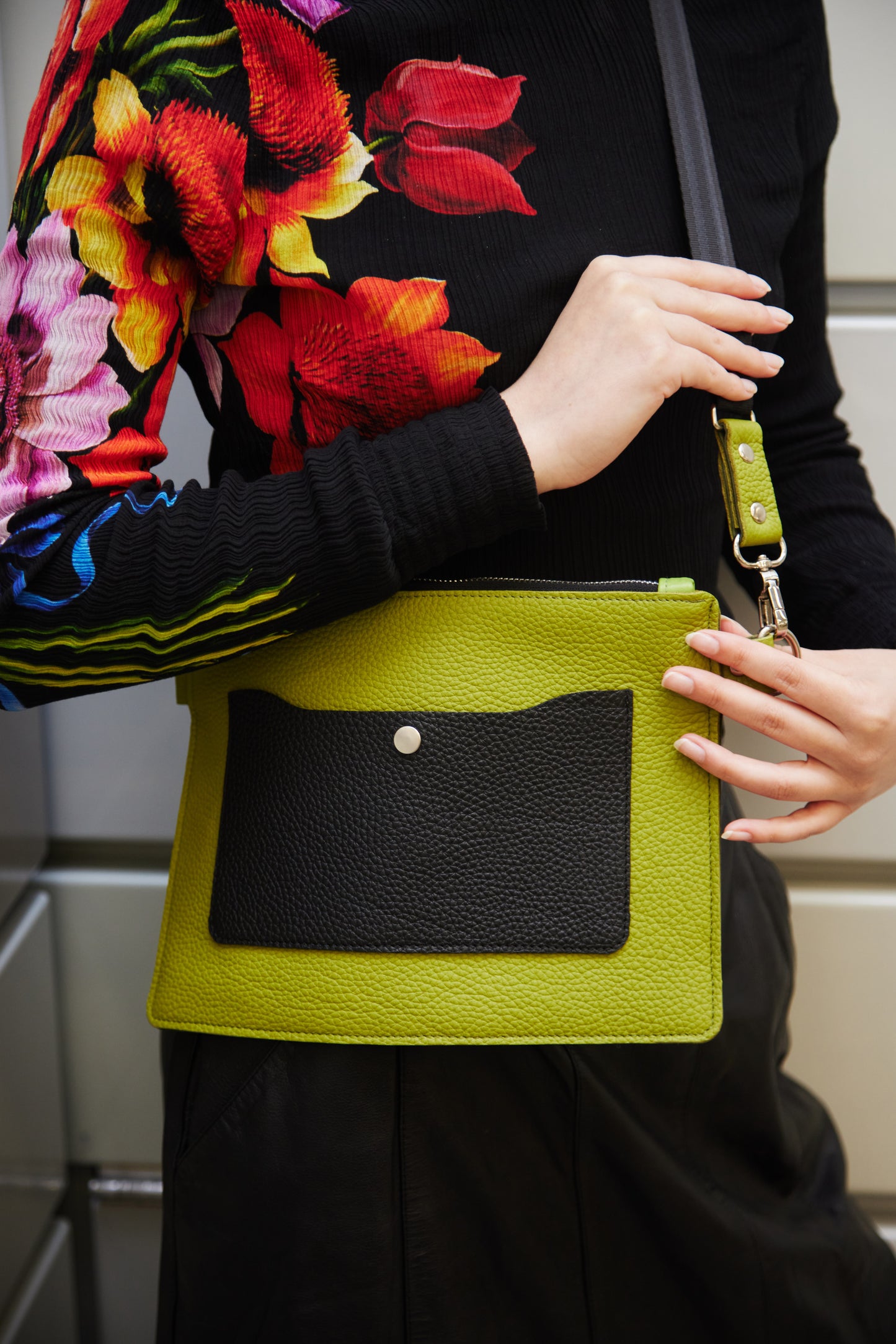 Leather Lime Green Crossbody Bag for Woman