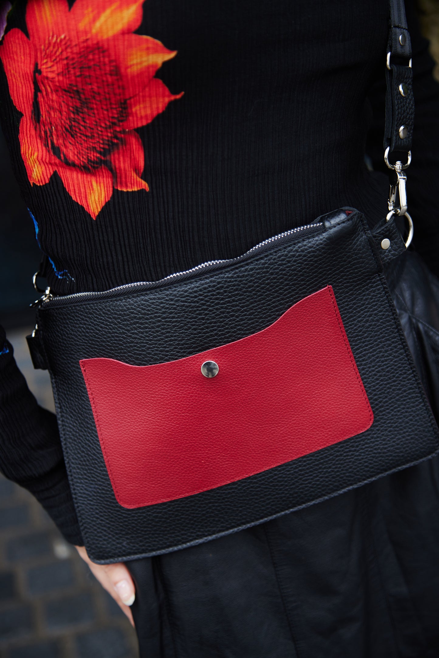 Leather Black Crossbody Bag for Woman