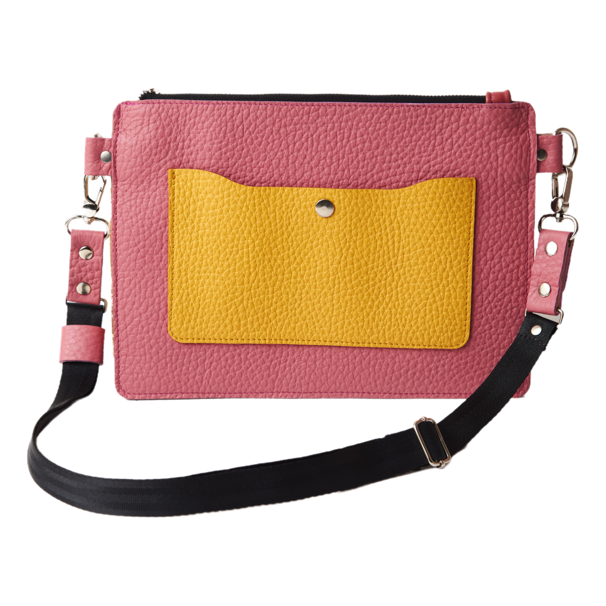 Leather Pink & Orange Crossbody Bag for Woman