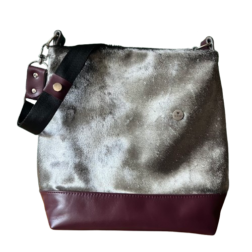 Trapezoid Bag – Burgundy Plum & Silver Hair-On Leather