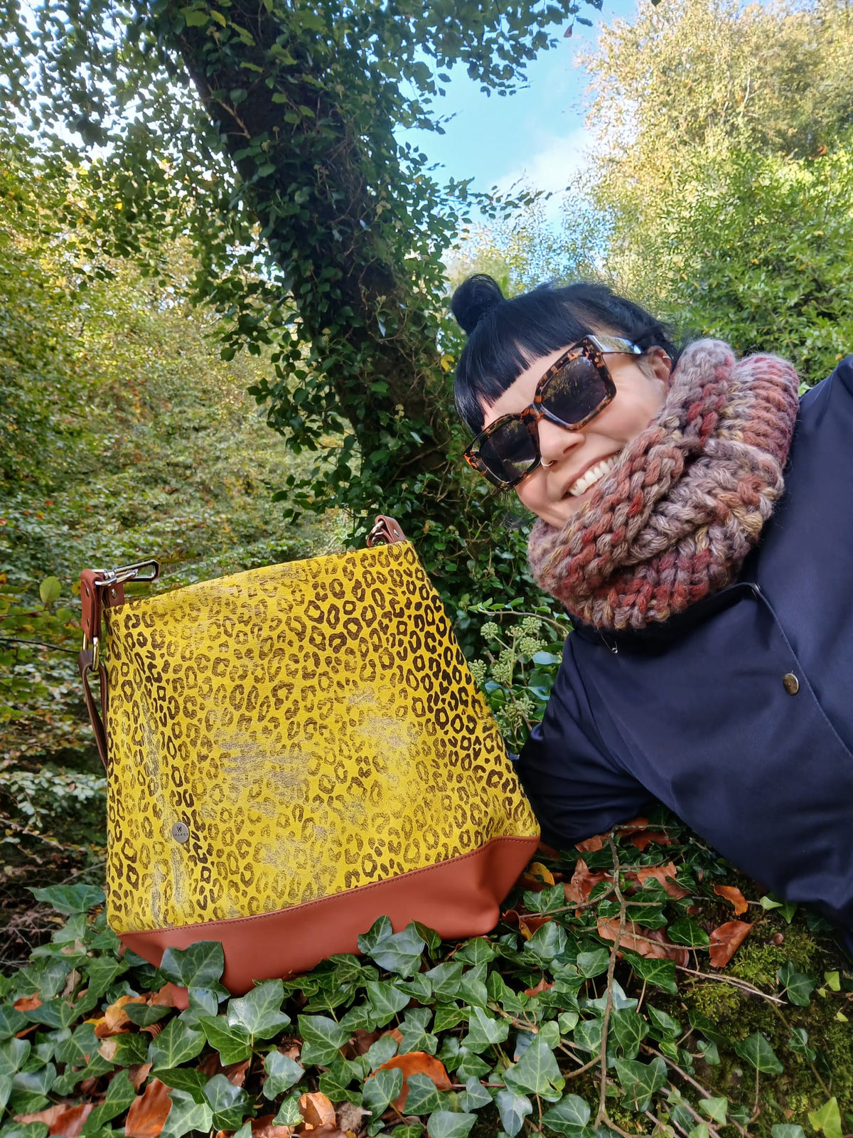 Diamond Bag –  Yellow Hair On Leopard Print Leather Bag