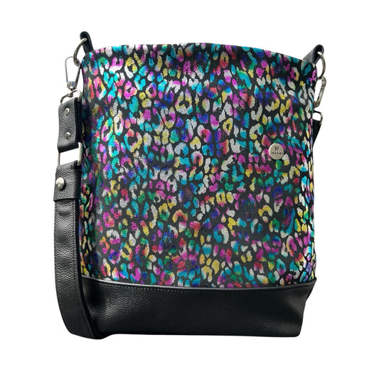 Trapezoid Bag –  Metalic Leopard Print Leather Bag
