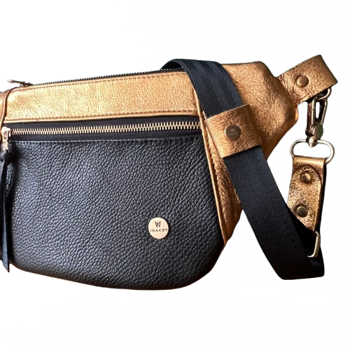 Sleek City Bag – Copper Gold Deer Leather x Black Cowhide