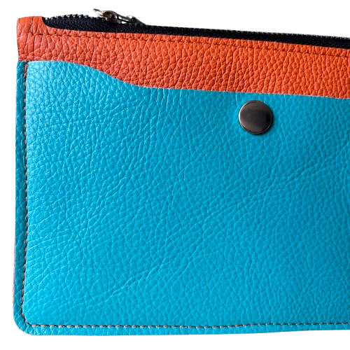 Orange & Turquise Cowhide Leather  Pouch