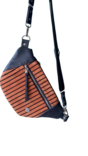 The Sleek Stripes – Orange Suede & Cowhide Leather Bag with Black Strap