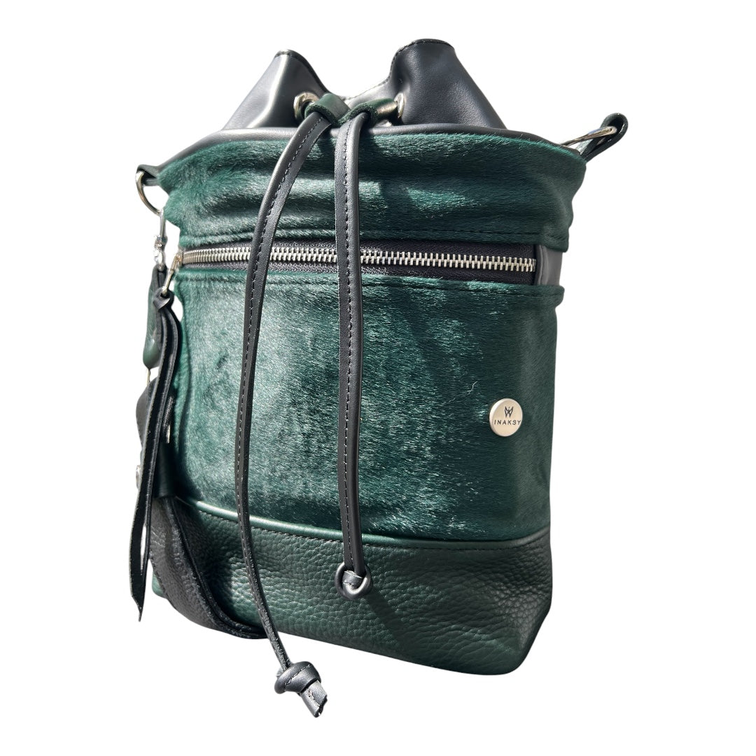 Forest Green and Hair On Cowhide Leather  Bucket Bag
