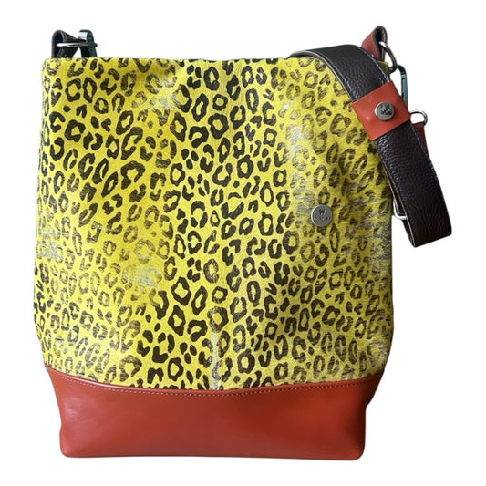 Trapezoid Bag –  Yellow Hair On Leopard Print Leather Bag