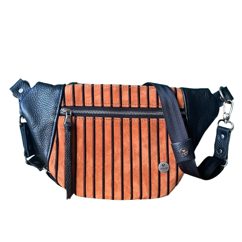 The Sleek Stripes – Orange Suede & Cowhide Leather Bag with Black Strap