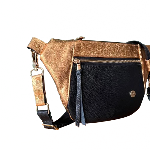 Sleek City Bag – Copper Gold Deer Leather x Black Cowhide