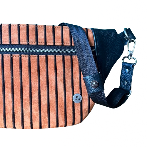 The Sleek Stripes – Orange Suede & Cowhide Leather Bag with Black Strap