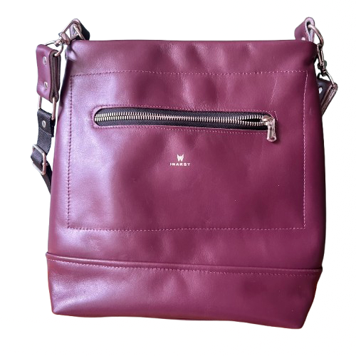 Trapezoid Bag – Burgundy Plum & Silver Hair-On Leather