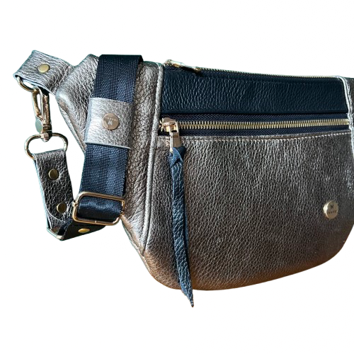 Sleek City Bag – Light Gold Deer Leather x Black Cowhide