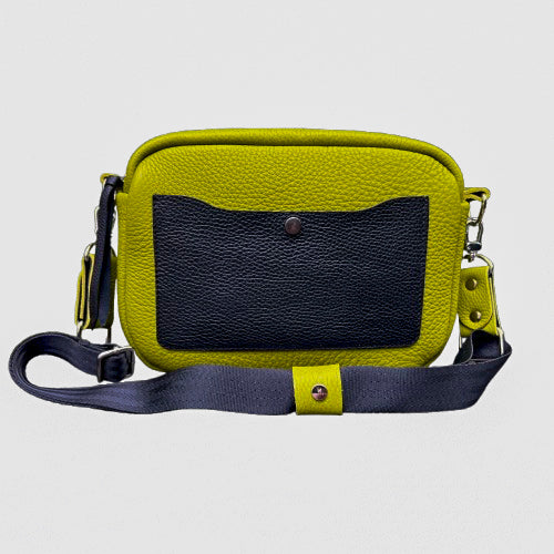 Leather Lime  Green & Black Box Crossbody Bag