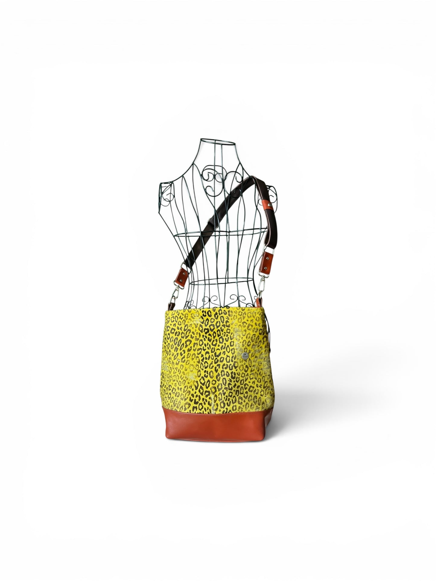 Trapezoid Bag –  Yellow Hair On Leopard Print Leather Bag
