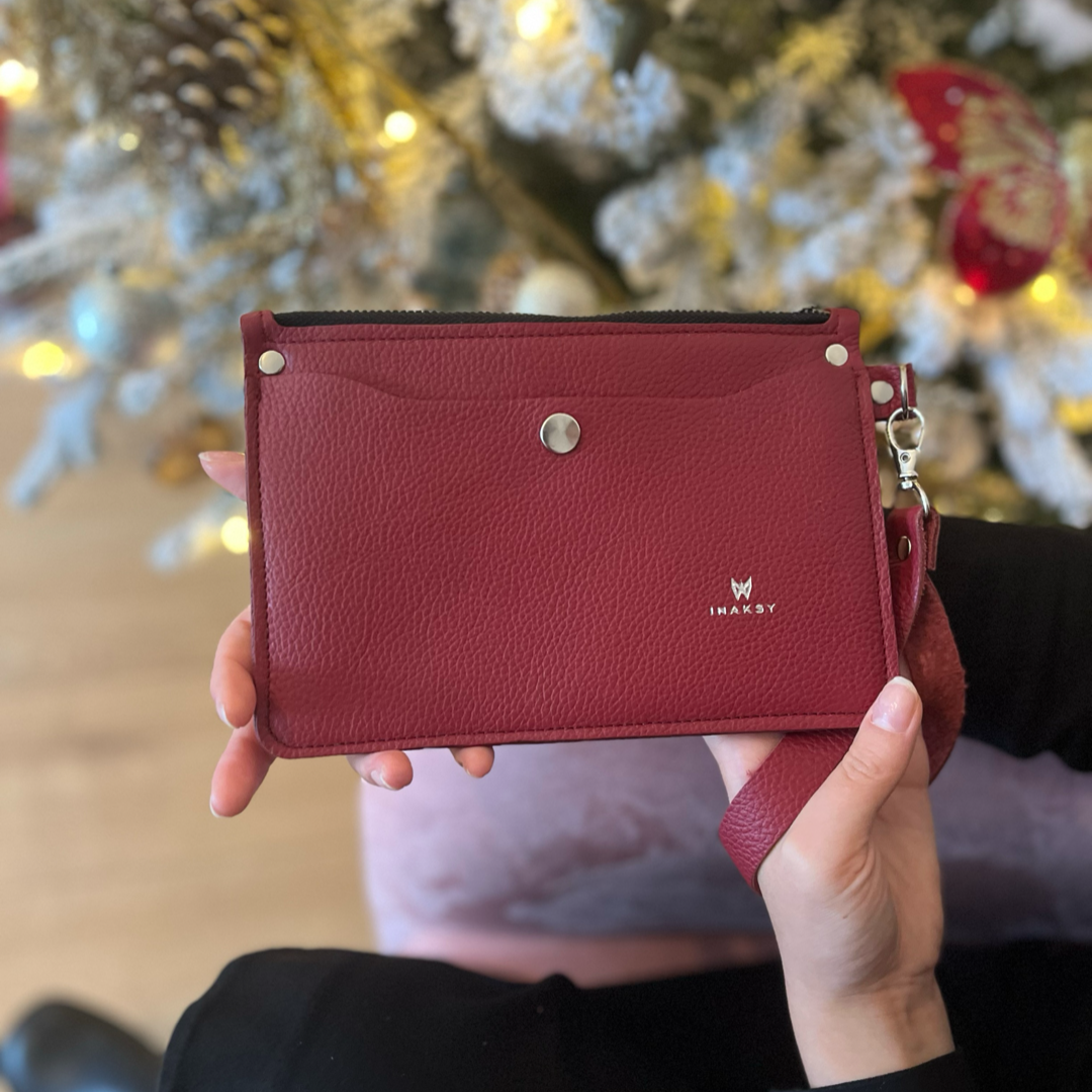 Burgundy Italian Leather Wallet Clutch with Burgundy Front Pocket