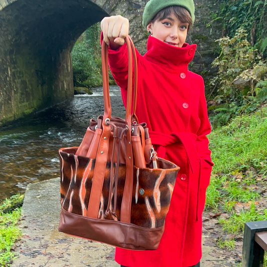 Rustic Italian Leather Bucket Bag (Large) with Matching Leather Wallet