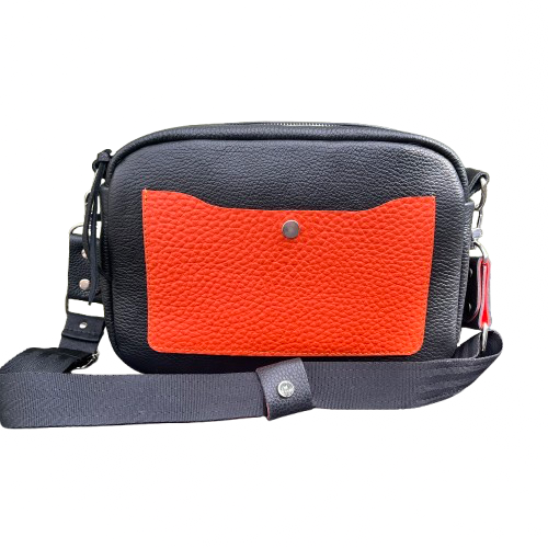 Leather  Black & Orange Box Crossbody Bag
