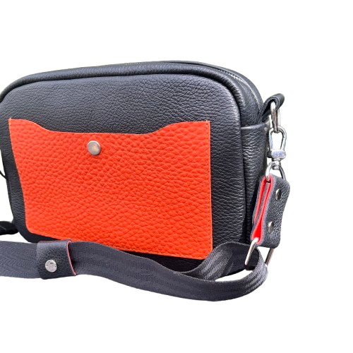 Leather  Black & Orange Box Crossbody Bag