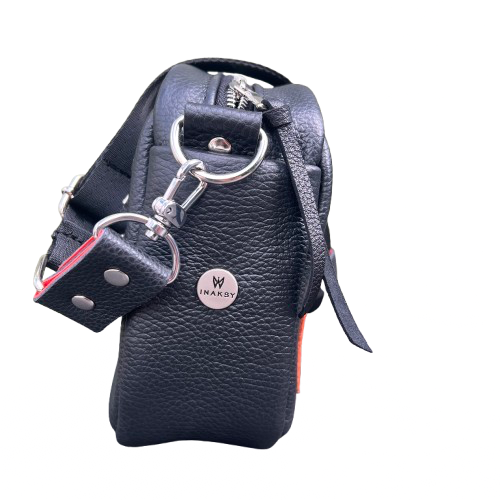 Leather  Black & Orange Box Crossbody Bag