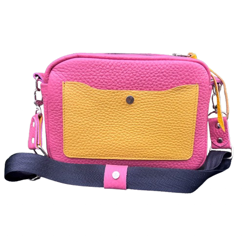 Leather Powder Pink & Yellow  Box Crossbody Bag