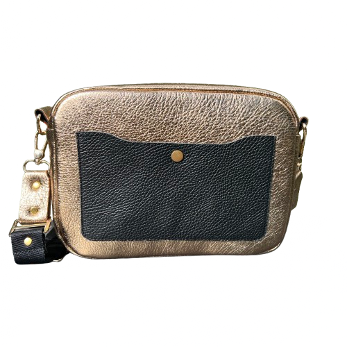 Urban Box Bag – Made from Italian Deer Leather Metalilc Gold & Black