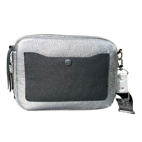 Urban Box Bag – Made from Italian Deer Leather Metallic Silver & Black