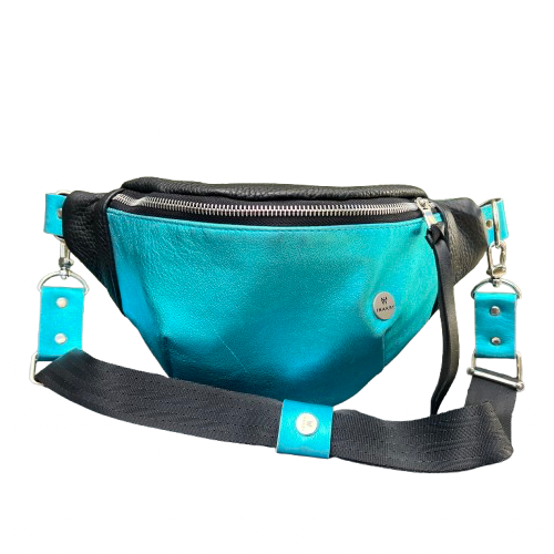 Twinkle Pop Bum bag – Turquoise & Black Cowhide Leather, Limited Edition